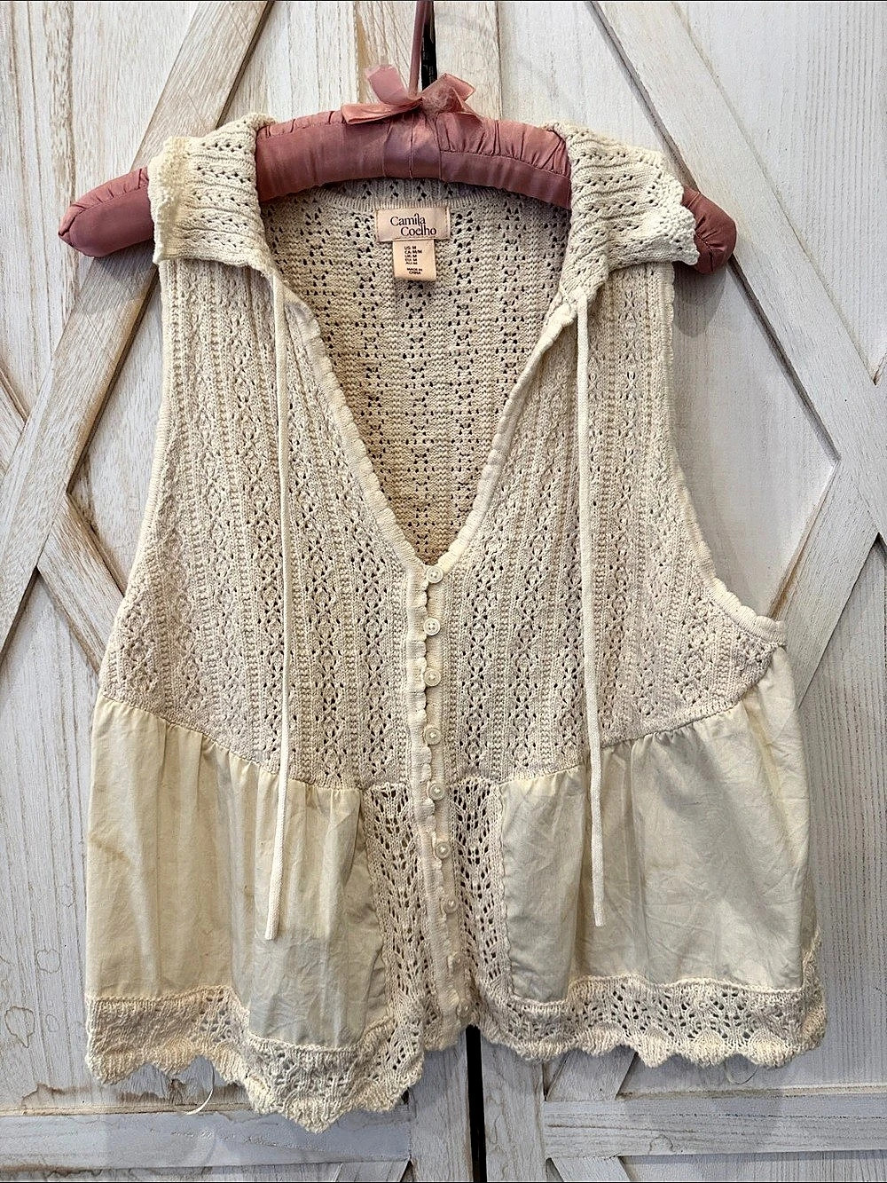 Camila Coelho Crochet Button Front Cardigan in Cream Size Medium